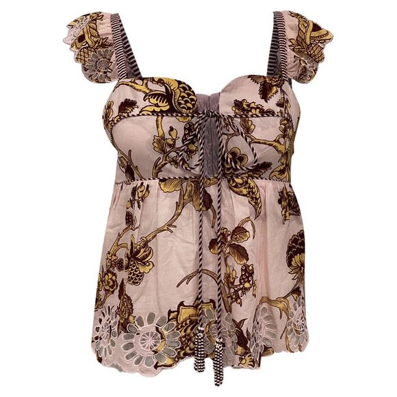 Farm Rio Tropical-Print Sleeveless Blouse in Pink Cotton - Picture 1 of 7